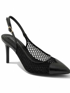 BCBGeneration Black Mesh Pointed Slingback Heel with Gold Buckle